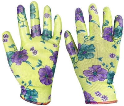 Rukavice zahradní vel. 9 NITRILE flowers green Garvia 22022