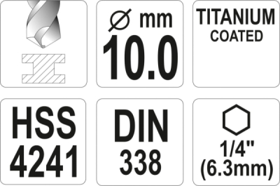Vrták na kov TITAN 1/4" 10mm Yato YT-44772