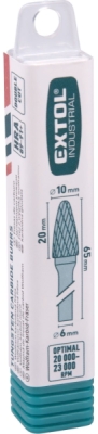 Fréza karbidová, kulatý oblouk, pr.10x20mm/stopka 6mm, sek střední EXTOL INDUSTRIAL