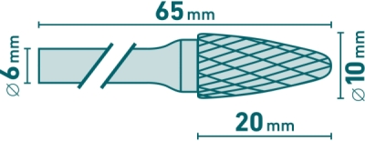 Fréza karbidová, kulatý oblouk, pr.10x20mm/stopka 6mm, sek střední EXTOL INDUSTRIAL