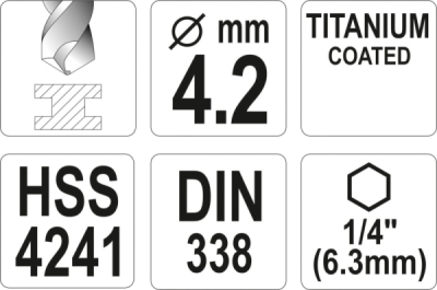 Vrták na kov TITAN 1/4" 4,2mm Yato YT-44758