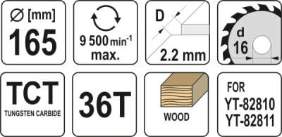 Kotouč na dřevo TCT 165 x 16 mm 36z (pro YT-82810) Yato YT-60591