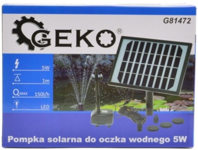 Solární čerpadlo 5W pro zahradní jezírko GEKO G81472