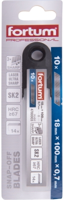 Břity ulamovací do nože, 18mm, 10ks, SK2, 14 segmentů FORTUM