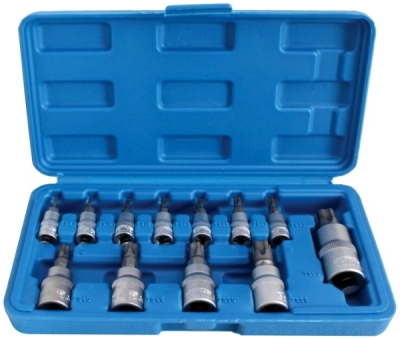 Zástrčné hlavice TORX-TS s otvorem 1/4", 3/8" a 1/2", TS8-TS60, sada 12 ks - SATRA S-H125TP