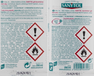 SANYTOL dezinfekční gel s přírodním zeleným čajem 250ml na ruce