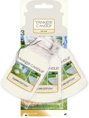 YANKEE CANDLE CLEAN COTTON VŮNĚ DO AUTA - SADA (3 KS) PAPÍROVÝCH AUTO VISAČEK