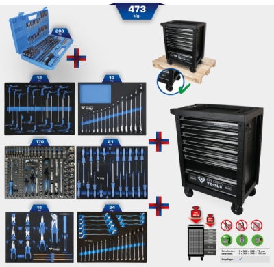 Dílenský vozík se 7 zásuvkami a 473 ks nářadí BRILLIANT Tools BT153473