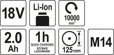 Bruska úhlová AKU 125 mm 18V 10000 ot. Yato YT-82826