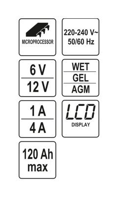 Nabíječka 4A 6/12V PB/GEL LCD display Yato YT-83033