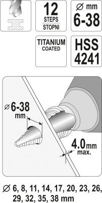 Stupňovitý kuželový vrták 6-38mm Yato YT-44740