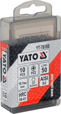 Bit křížový 1/4" PZ2 X 50mm,10ks Yato YT-78155