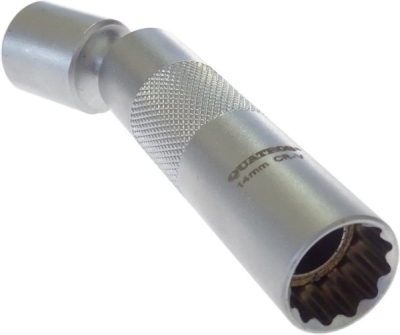 Nástrčná hlavice na zapalovací svíčky s kloubem 3/8", 14 mm, 12hranná - QUATROS QS26044