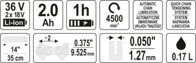 Řetězová pila 14" 36V=2 X 18V SET Yato YT-82812