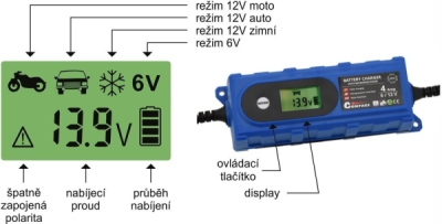 Nabíječka baterií Compass mikroprocesor 3,8Amp 6/12V PB/GEL LCD display
