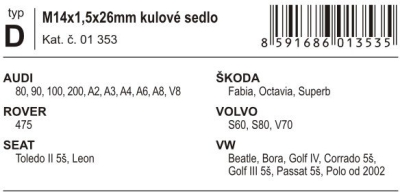 Compass poj. šrouby kol M14x1,50x26mm kulové sedlo (D)