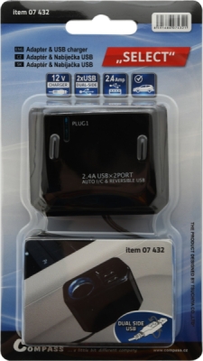 Compass adaptér s kabelem 12V + 2x USB 2400mA SELECT