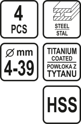Sada stupňovitých vrtáků 4ks 4-39 mm Sthor