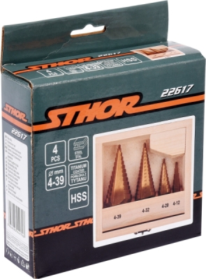 Sada stupňovitých vrtáků 4ks 4-39 mm Sthor
