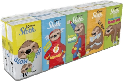 Kapesníky s potiskem Sloth 3 vrstvé, folie 10 ks
