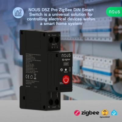 Nous D3Z Zigbee DIN Smart Spínací Modul 25A (1 kanál, s meraním spotreby)