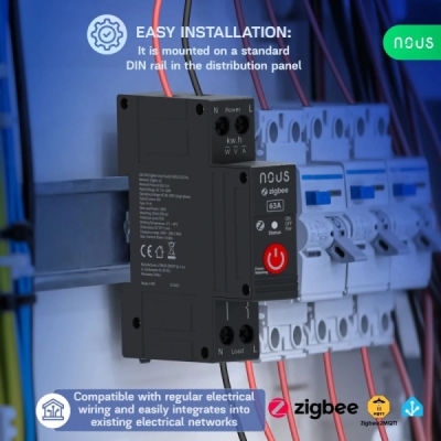 Nous D3Z Zigbee DIN Smart Spínací Modul 25A (1 kanál, s meraním spotreby)