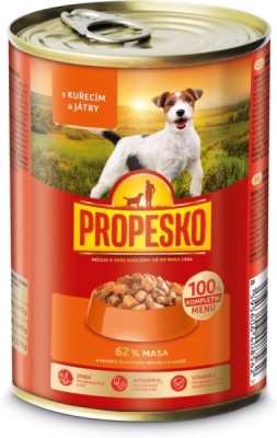 PROPESKO Dog kuřecí a játra v omáčce, kousky 415 g