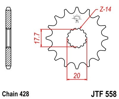 Řetězové kolečko JT JTF 558-16RB 16 zubů, 428 pogumované