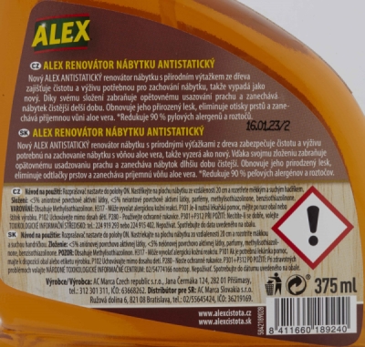 ALEX renovace nábytku antistatický sprej Aloe Vera 375ml