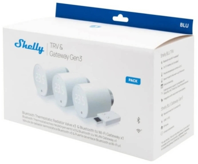 Shelly BLU TRV 3-Pack + BLU Gateway Gen3 - 3ks termostatická radiátorová hlavice s 1ks bránou, Bluetooth