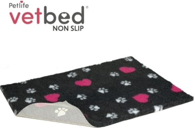 Vetbed protiskluz / Drybed grafit Růžové srdce DELUXE 150 x 100 cm, vlas 30 mm