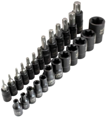 Zástrčné a nástrčné hlavice 1/4", 3/8" a 1/2” TORX a TORX-E, sada 25 ks - SATRA S-H2548T