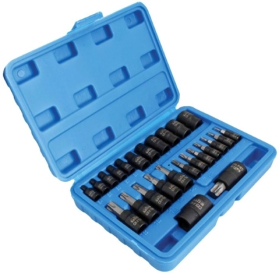 Zástrčné a nástrčné hlavice 1/4", 3/8" a 1/2” TORX a TORX-E, sada 25 ks - SATRA S-H2548T