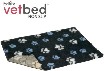 Vetbed protiskluz / Drybed Grafit modré a bílé packy DELUXE 150 x 100 cm, vlas 30 mm