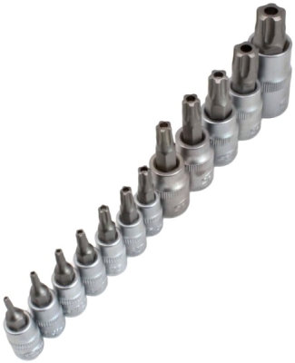 Zástrčné hlavice TORX-TS s otvorem 1/4", 3/8" a 1/2", TS8-TS60, sada 12 ks - SATRA S-H125TP