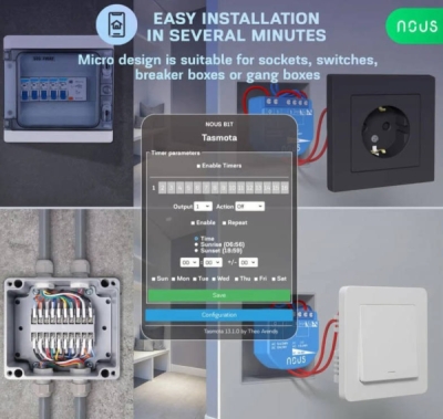 Nous B1T WiFi Tasmota Spínací Modul (1 kanál, bez měření spotřeby, ESP32)
