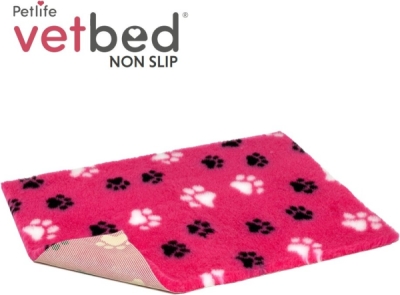 Vetbed protiskluz / Drybed Růžová černé a bílé packy DELUXE 150 x 100 cm, vlas 30 mm