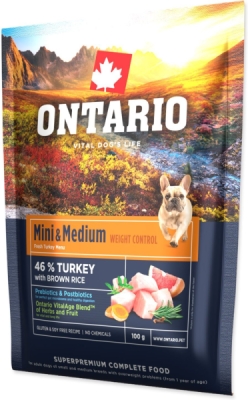 Vzorek Ontario Mini & Medium Weight Control Turkey & Brown Rice 0,1kg