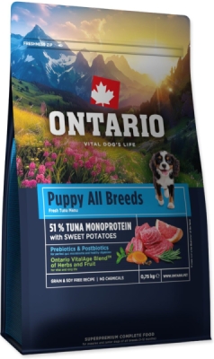 Krmivo Ontario Puppy & Junior All Breeds Monoprotein Tuna & Sweet Potatoes 0,75kg