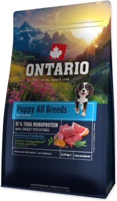 Krmivo Ontario Puppy & Junior All Breeds Monoprotein Tuna & Sweet Potatoes 0,75kg