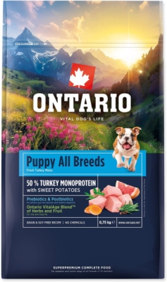 Krmivo Ontario Puppy & Junior All Breeds Monoprotein Turkey & Sweet Potatoes 0,75kg
