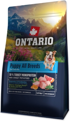 Krmivo Ontario Puppy & Junior All Breeds Monoprotein Turkey & Sweet Potatoes 0,75kg