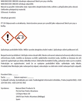 Max Biocide Collar Cat repelentní obojek, kočka 42 cm (12 ks) !CZ!