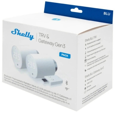Shelly BLU TRV 2-Pack + BLU Gateway Gen3 - 2ks termostatická radiátorová hlavice s 1ks bránou (Bluetooth)