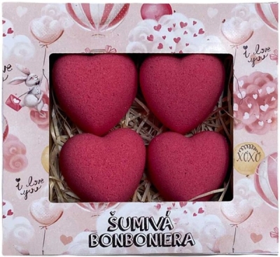 Dárková sada šumivá bonboniera 4x30g - srdce