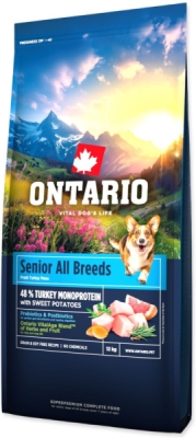 Krmivo Ontario Senior All Breeds Monoprotein Turkey & Sweet Potatoes 12kg