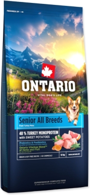 Krmivo Ontario Senior All Breeds Monoprotein Turkey & Sweet Potatoes 12kg