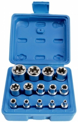 Hlavice 1/4”, 3/8” a 1/2” nástrčné TORX-E, vel. E4-E24, sada 14 ks - SATRA S-P14ES