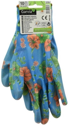 Rukavice zahradní vel. 10 NITRILE flowers blue Garvia 22028