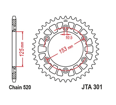 Hliníková řetězová rozeta JT JTA 301-39BLK 39 zubů, 520 černá